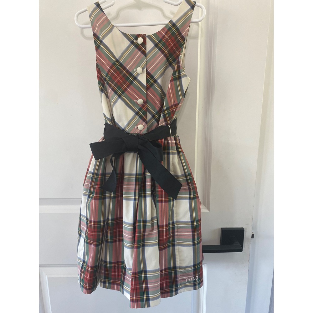 Polo Ralph Lauren Girls Plaid Sleeveless Sash Dress Multi-Color Size 7